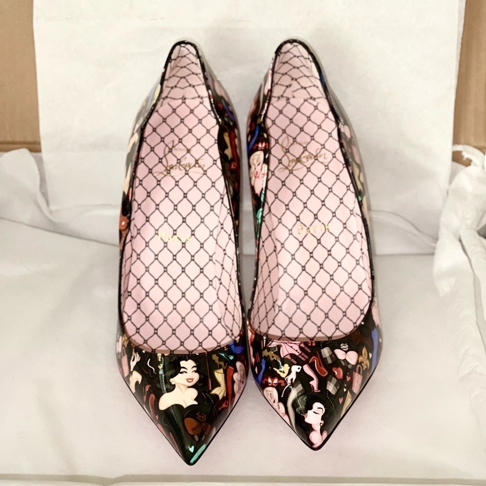 Christian Louboutin HotChick 100 pump Blk Patent Multi “Bored Lin Resille EU37.5 - Picture 3 of 14
